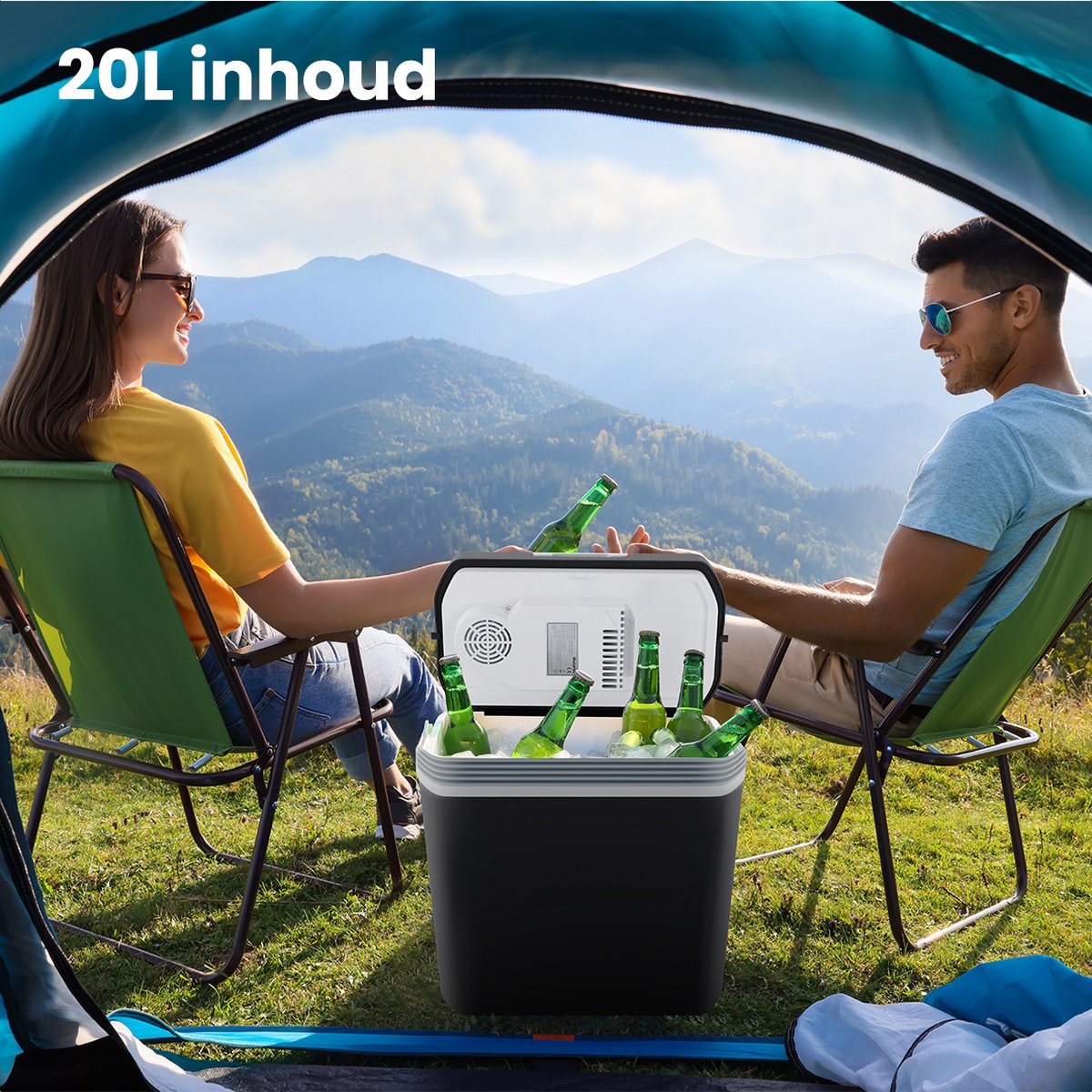 Auronic Koelbox Elektrisch 12V en 230 volt - 20L - Camping Koelkast - Auto - Koelen en Verwarmen - Frigobox - Zwart — afbeelding 3