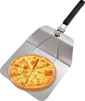 Pizzaschuiver, roestvrij staal, pizzaschep: 25,5 x 31,1 cm, pizzaschep met inklapbare handgreep, rechthoekige pizzaschuiver voor de grill of oven, broodschuiver, pizza-accessoires