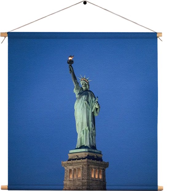 Textielposter Vrijheidsbeeld New York Donker 01 Vierkant M (30 X 30 CM) - Wandkleed - Wanddoek - Wanddecoratie