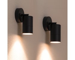 HOFTRONIC - Voordeelverpakking van 2 Lago Wandlampen kantelbaar - IP44 waterdicht voor binnen en buiten - GU10 5 Watt 400 Lumen - 2700K Warm wit licht - Zwart - Dimbaar - Wandspot voor tuin, badkamer, slaapkamer