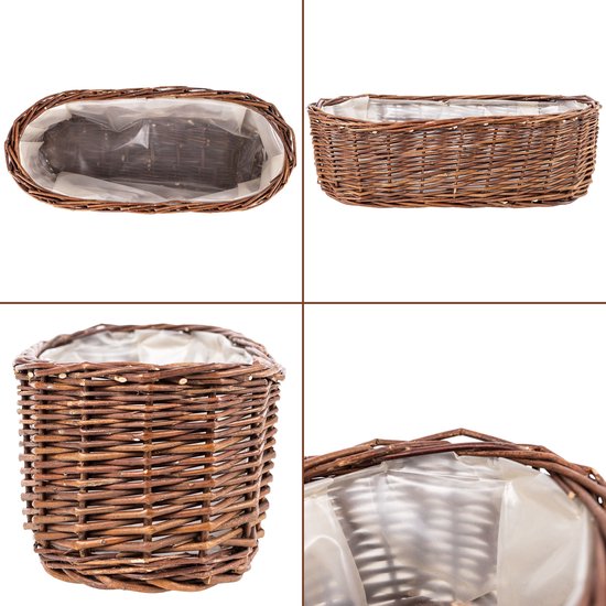 Bloempot/plantenbak handgemaakt riet/rotan mand grijs 16 x 13cm | Fun