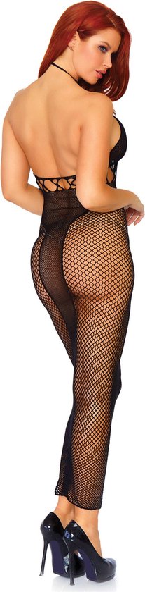 Leg Avenue Maxi Dress Halter Dual Net Backless Noir