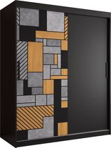 Zweefdeurkast Kledingkast met 2 schuifdeuren Garderobekast slaapkamerkast Kledingstang met planken (LxHxP): 150x200x60 cm - Varus (Zwart, 150)