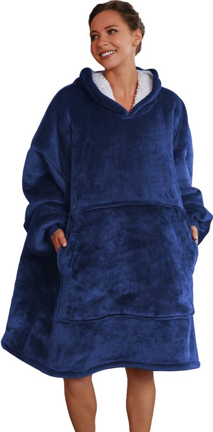 JAXY TV Deken - Hoodie Deken - Hoodie Blanket - Deken Met Mouwen - Oversized Hoodie - Oodie - Fleece Deken - Sherpa - Indoor/Outdoor Coat - Blauw