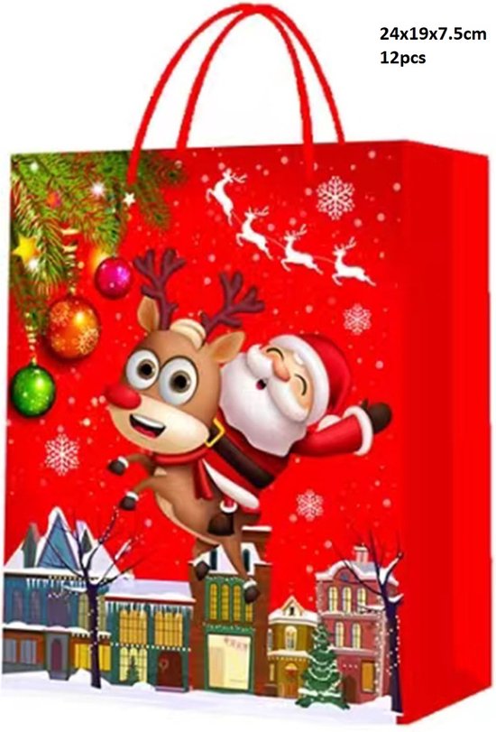 Sac Cadeau Noël - Rudolph et Père Noël - Sac Cadeau Carton - Set de 12  Pièces -... | bol