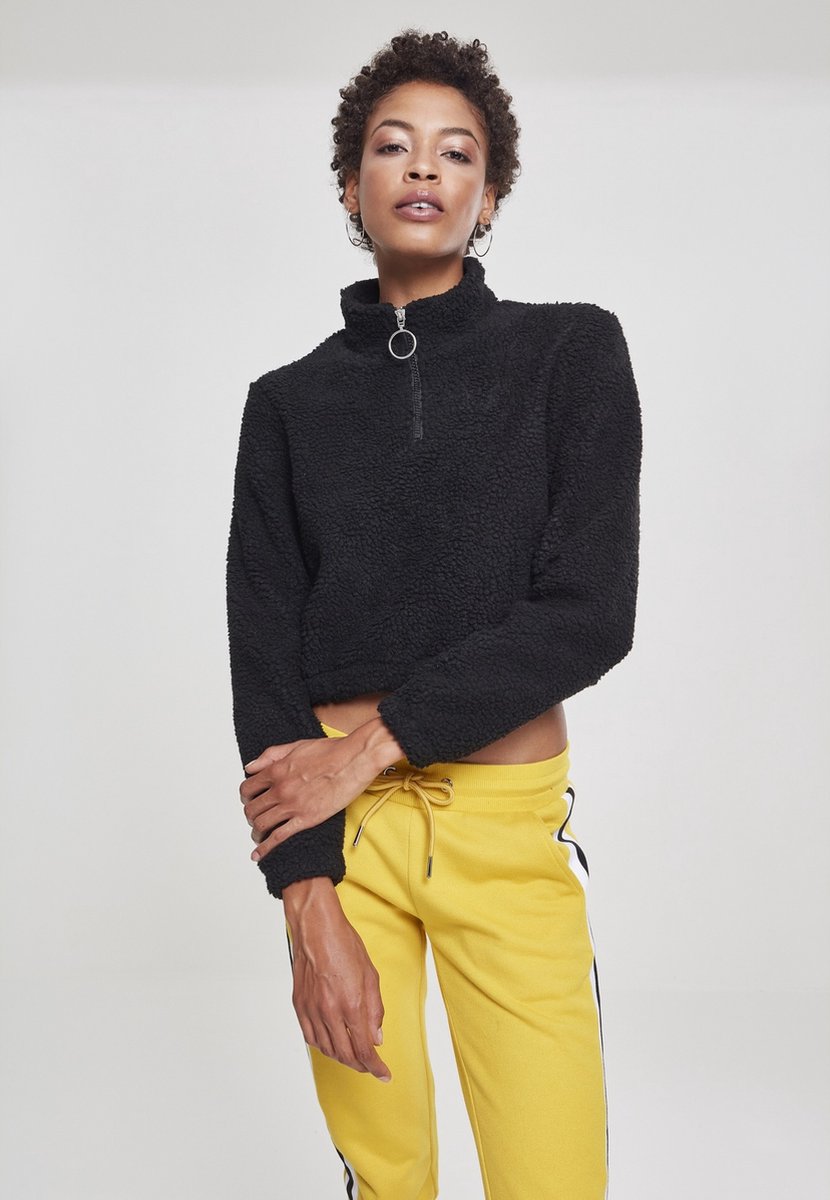 Urban Classics Sweater/trui -XS- Short Sherpa troyer Zwart