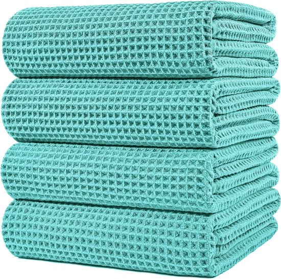 POLYTE Microvezel extra groot sneldrogend pluisvrij badhanddoek, 76 x 152 cm, set van 2 (oranje, wafelstructuur