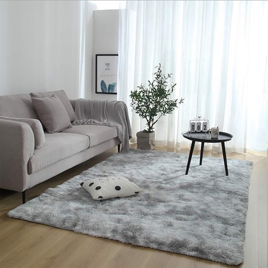 Woonkamertapijt, Shaggy-tapijt, slaapkamer, modern tapijt, indoor, comfortabel, huis, vloertapijt (grijs/wit, 135 x 185 cm)