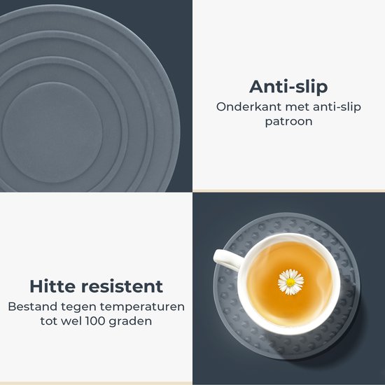 Castagnola Sous-verres de Verre – Sous-verres de Verres – Dessous de Verre en Siliconen – Sous-verres de Verre de Luxe en Siliconen avec Sous-verres – 6 pièces – Grijs – Rond