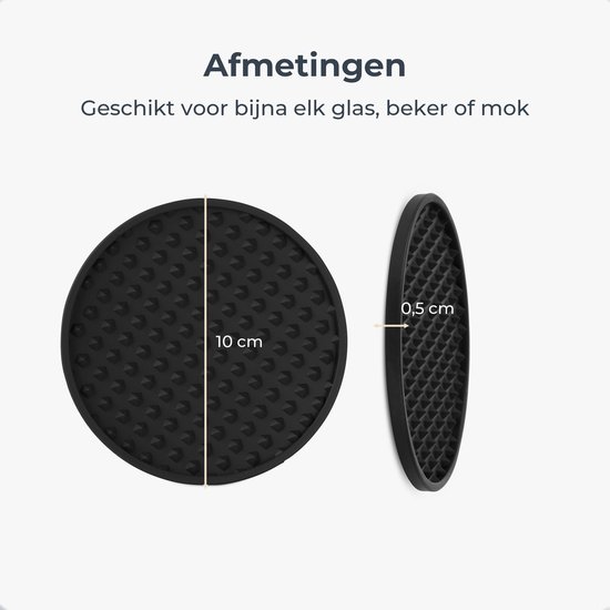 Castagnola Sous-verres de Verre – Sous-verres de Verres – Dessous de Verre en Siliconen – Sous-verres de Verre de Luxe en Siliconen avec Sous-verres – 6 pièces – Zwart – Rond