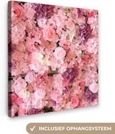 Canvas Schilderij Bloemen - Roze - Rozen - 90x90 cm - Wanddecoratie