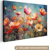 Canvas schilderij bloemen 150x100 cm - Abstracte kunst handgeschilderd - Huis decoratie woonkamer kleurrijk watercolor - Keuken muur schilderijen - Wanddecoratie accessoires - Kamer interieur decoraties - Wanddoek natuur botanisch