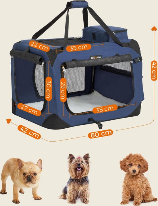 EUGAD Foldable Dog Transport Box Dog Box Car Box Cat Box, 60x42x42cm, Max. Load Capacity 12 kg, 0115HT