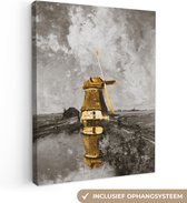Canvas woonkamer - Gabriël - Goud - Tinten - Vintage - Platteland - 60x80 cm - Molen aan een poldervaart