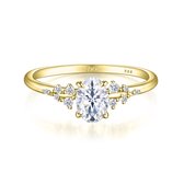 Ovaline - 14k Geelgouden Ovaal Moissanite Ring met Minimalistische Zijstenen - 0.9 karaat