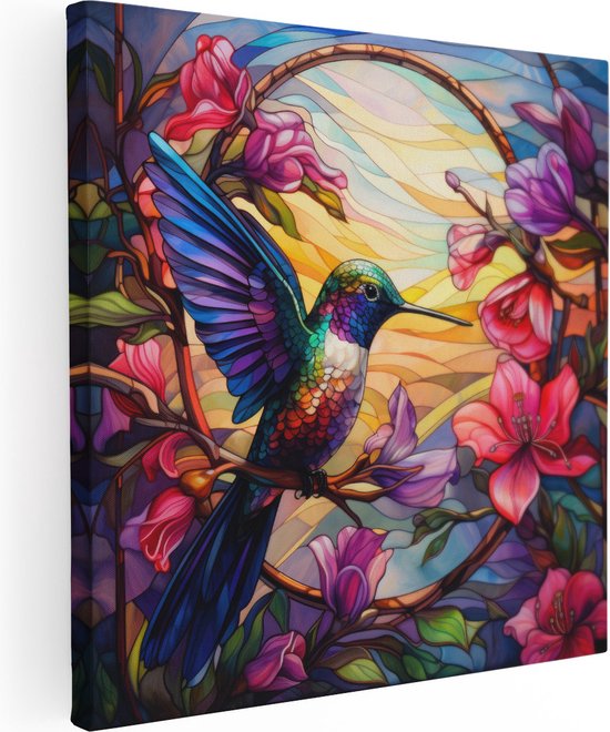 Artaza Canvas Schilderij Kolibrie van Glas in Lood - Foto Op Canvas - Canvas Print