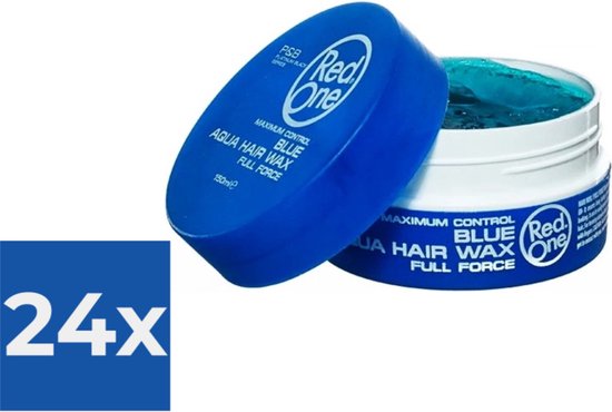 Un pot de cire pour cheveux bleue Red One Aqua ouvert avec logo 24x.