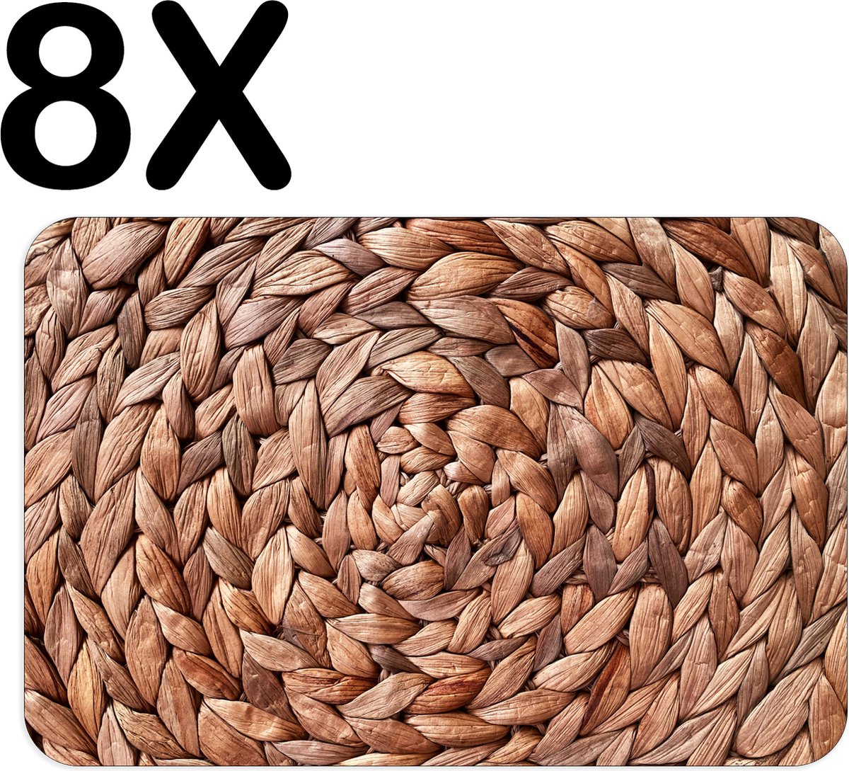 BWK Flexibele Placemat - Gewoven Riet in een Cirkel - Set van 8 Placemats - 45x30 cm - PVC Doek - Afneembaar