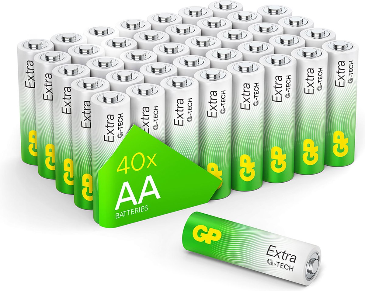 GP Extra Alkaline Batterijen AA mignon penlite LR06 Batterij 1.5V – 40 stuks - AA Batterij - Nieuwe G-TECH technologie - GP