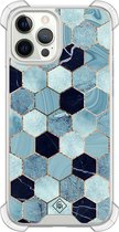 Casimoda® hoesje - Geschikt voor iPhone 12 Pro - Blue Cubes - Shockproof case - Extra sterk - Siliconen/TPU - Blauw, Transparant