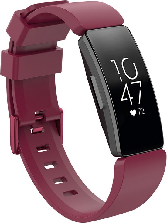 Bordeauxrood siliconen bandje voor Fitbit Inspire met digitaal scherm.