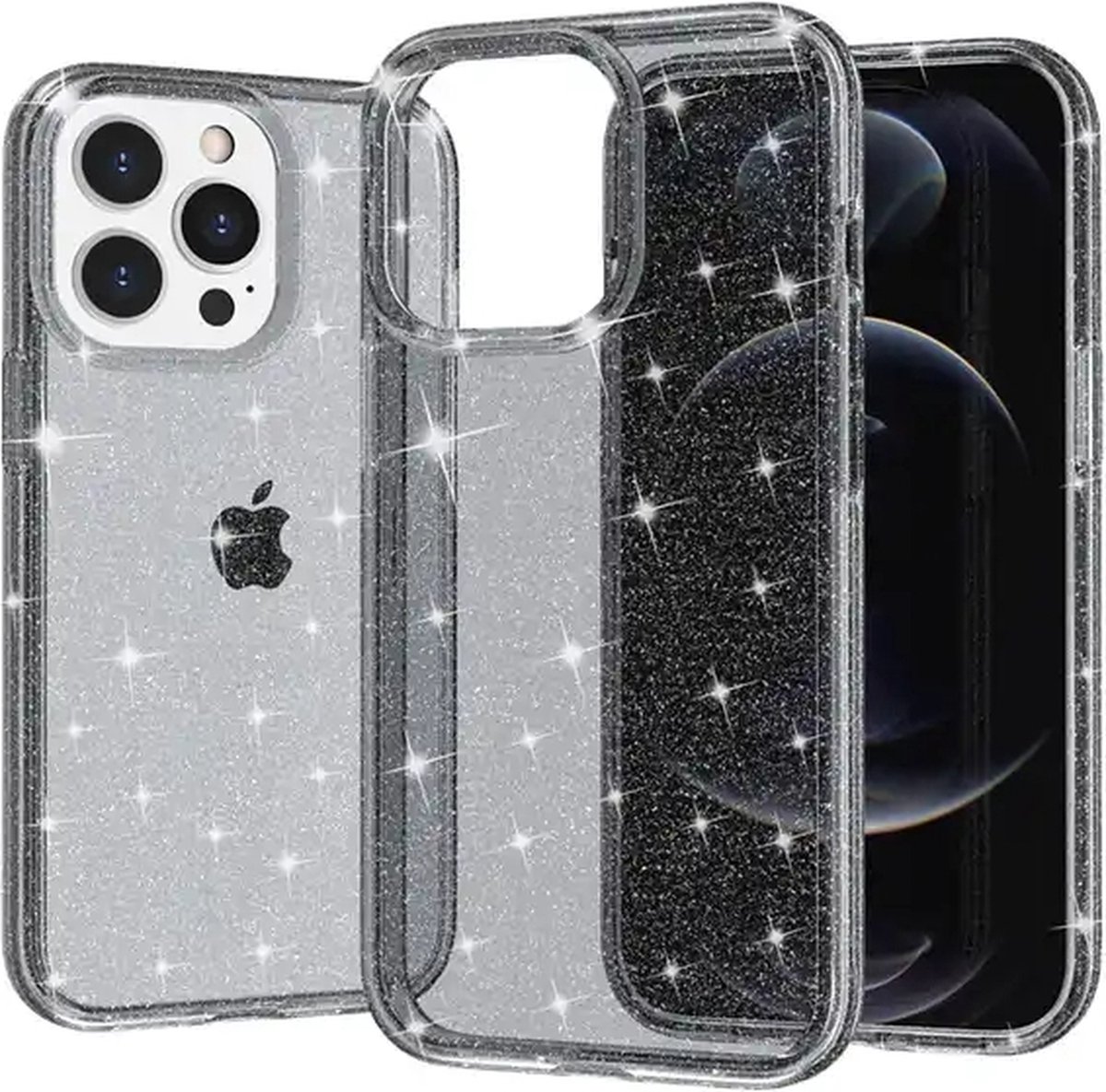 Glitter Telefoonhoesje geschikt voor iPhone 15 Plus - Glitter Back Cover - TPU - Zwart