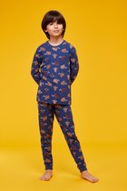 Woody pyjama jongens/heren - donkerblauw met mammoet all-overprint - 232-10-PZL-Z/910 - maat 140