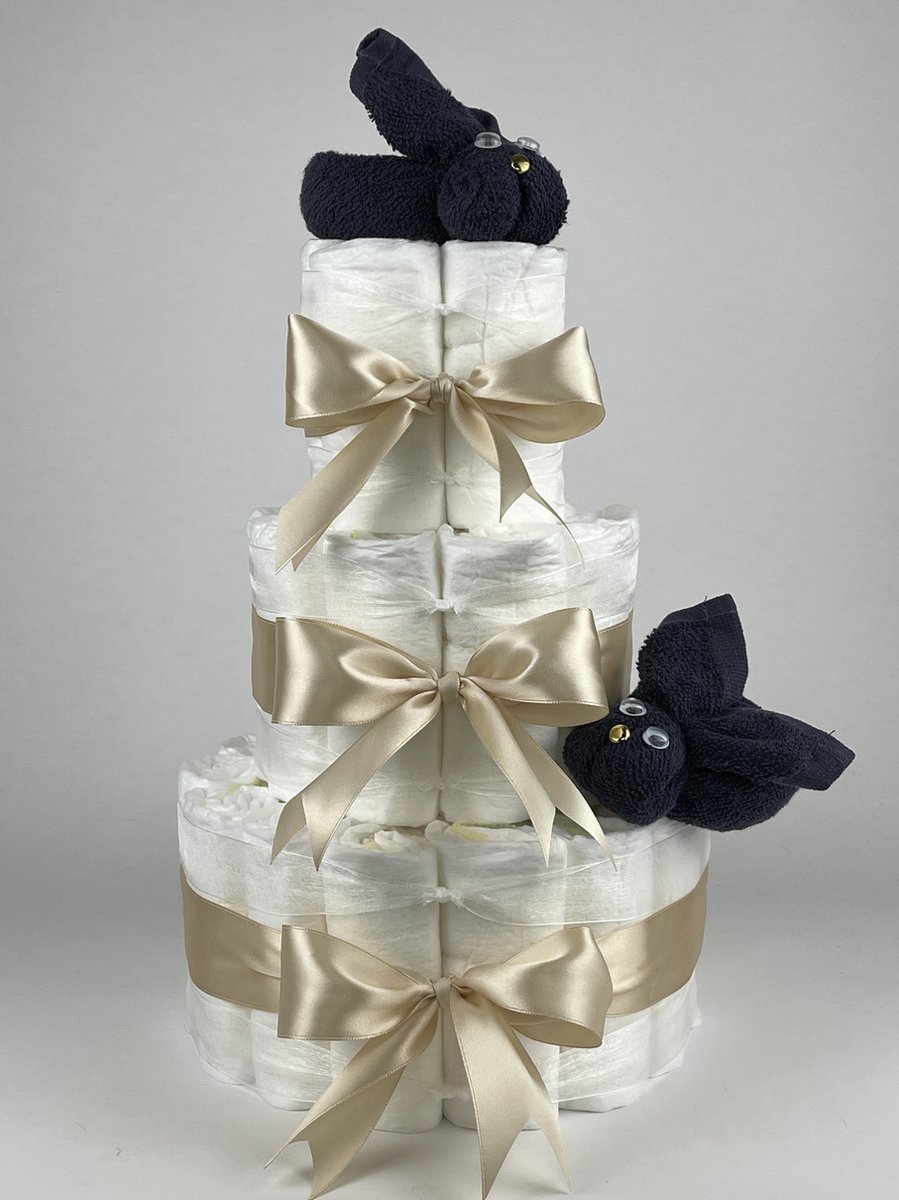 Chouette-Chouette | Luiertaart Jongen | Kraamcadeau | Geboorte Jongen | Babyshower | Konijnen Navy donker blauw - Beige