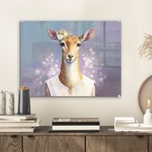 MuchoWow® Glasschilderij 40x30 cm - Schilderij acrylglas - Hert - Bloemen - Verf - Portret - Dieren - Foto op glas - Schilderijen