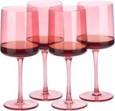 Navaris set van vier wijnglazen - Wijnglazen met hoge voet - Voor wijn, cocktails, of desserts - Roze