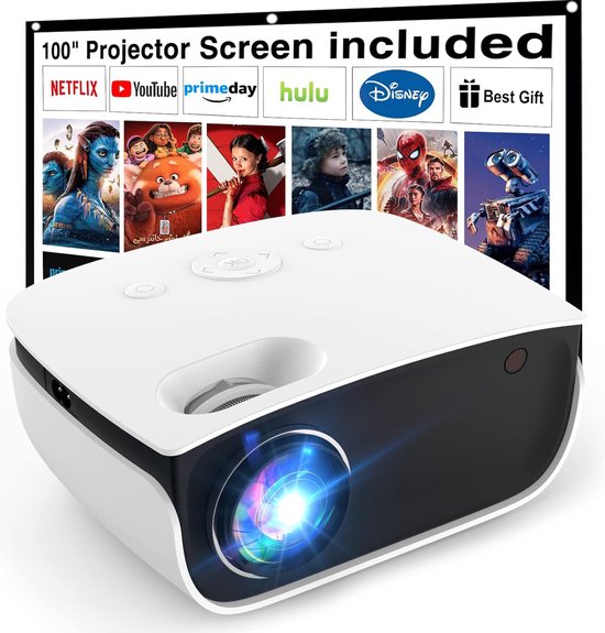 Mini Beamer - Input tot 1080P Full HD - Inclusief 100 inch scherm - Projector - Mini Projector - HDMI - USB - Wit - Smartphone - Draagbaar - Ingebouwde speaker