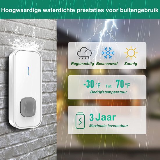 Deurbel draadloze set voor buiten waterdicht met bereik van 100 m 32 melodieën Deurbel draadloze set voor buiten waterdicht met bereik van 100 m 32 melodieën