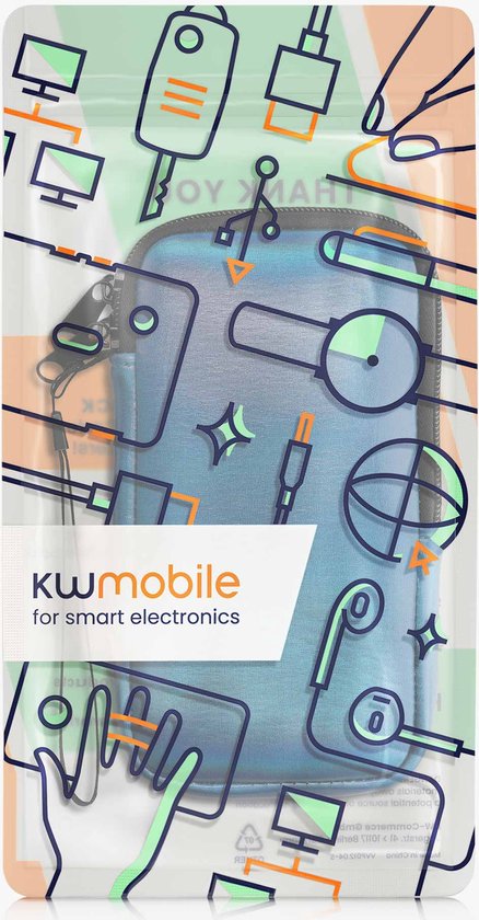 kwmobile sac de téléphone universel adapté aux smartphones XXL - 7" - 17,7 x 8,5 cm - Étui avec fermeture éclair et dragonne -En bleu caraïbes métallisé -