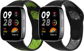 kwmobile 2x armband geschikt voor Xiaomi Redmi Watch 3 Active - Bandjes voor fitnesstracker in zwart / grijs / zwart / groen