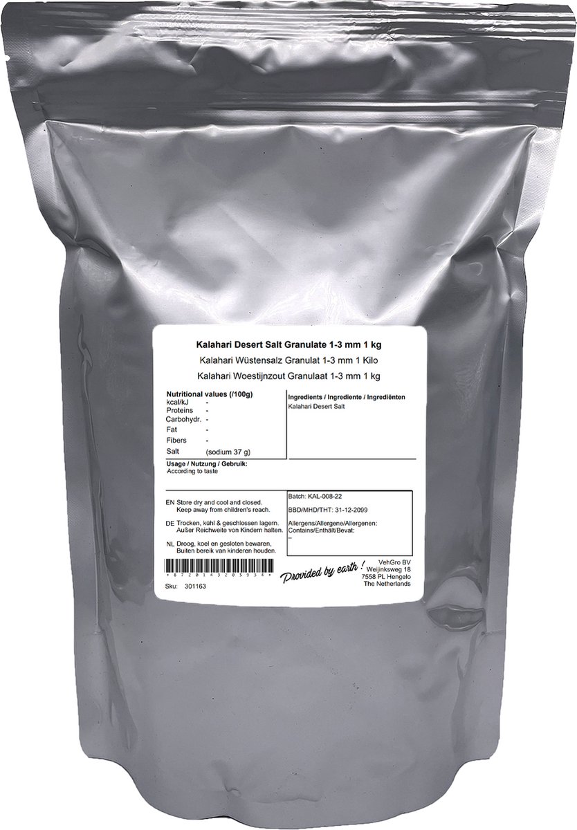 Kalahari Woestijnzout Grof 1 - 3 mm - 1 Kg - VehGro