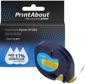 PrintAbout huismerk Tape 91202 (S0721620) Zwart op geel (12 mm) geschikt voor Dymo
