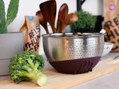 Rijstwaskom van roestvrij staal (aubergine) – zeef voor het wassen van rijst en groenten – met antislip siliconen voet
