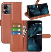 Motorola Moto G14 Hoesje - MobyDefend Kunstleren Wallet Book Case (Sluiting Voorkant) - Bruin - GSM Hoesje - Telefoonhoesje Geschikt Voor Motorola Moto G14