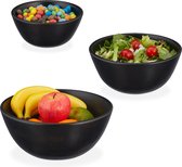Relaxdays houten saladeschaal - set van 3 - zwarte fruitschaal mangohout - serveerschaal