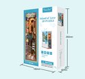 Verpakking van de 'Island of Love' 3D-puzzel, toont de boekensteun en de afmetingen.