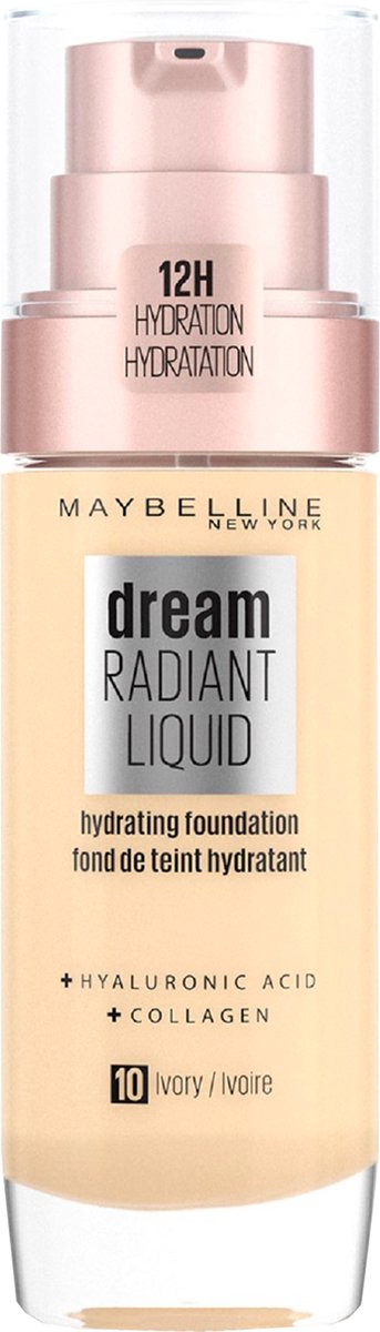 Maybelline New York - Dream Radiant Liquid - 10 Ivory - Foundation Geschikt voor de Droge Huid met Hyaluronzuur - 30 ml