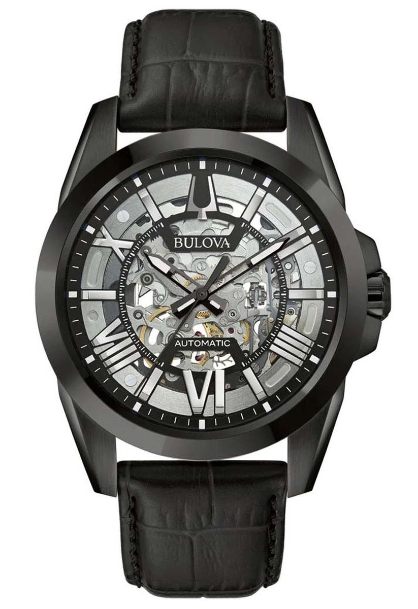 Bulova Sutton Skeleton 98A304 Horloge - Leer - Zwart - Ø 42 mm