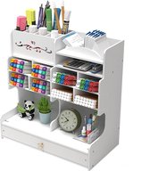 White Desk Organiser with Drawer, DIY Pencil Holder, Desk Organiser for Office, Stationery, Desk Organiser for Home, Office and School (PB18-1 White)