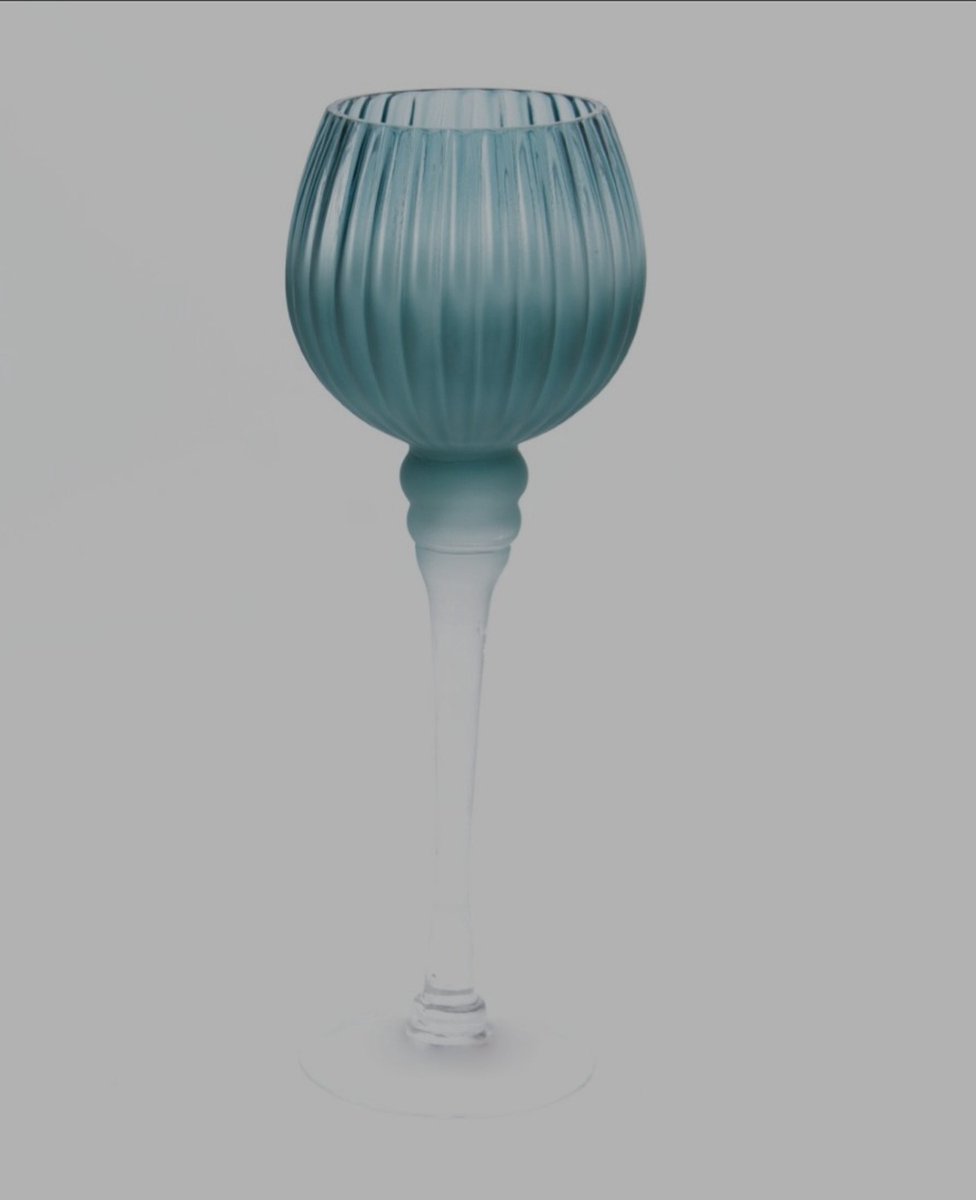 Glazen windlicht op voet Blauw Mat