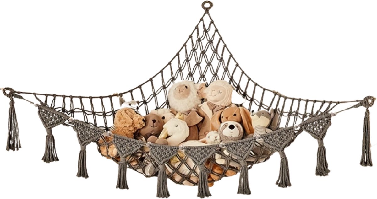 DEANKEJI Knuffeldieren haken, 2 stukken, met 2 houten ringen en 40 clips, 2 m pluche dieren, opberging