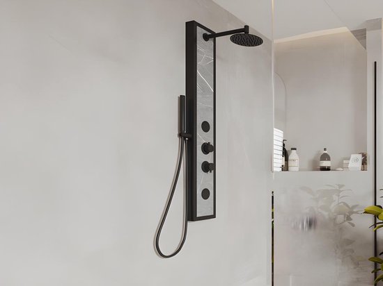 Wiltec regendouche met vierkante douchekop en 150 cm slang, douchesysteem 97 cm hoog met handdouche, complete set voor wandmontage voor comfortabele douchemomenten