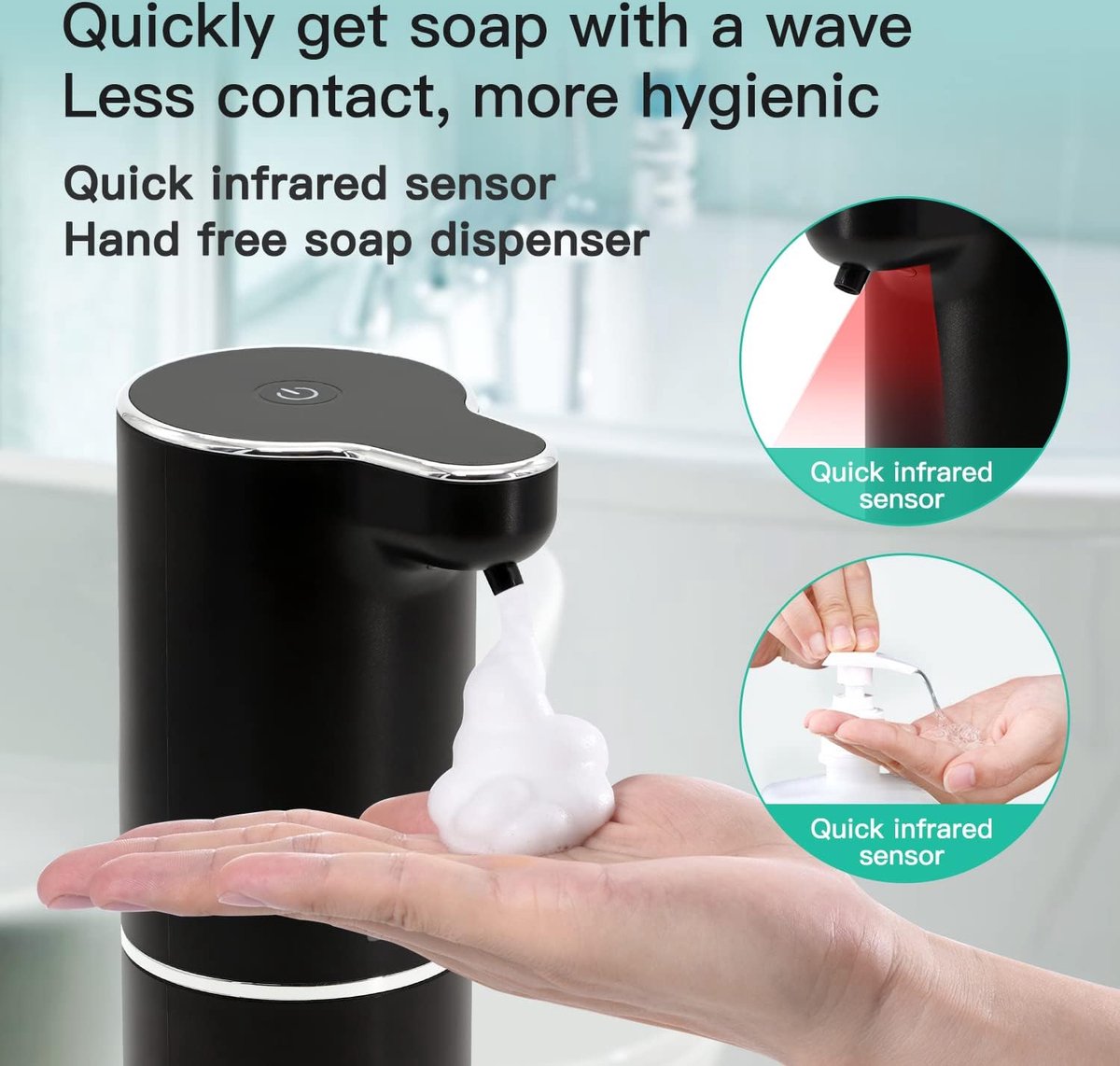 Goods Zeepdispenser automatisch wandmontage met sensor elektrische zeepdispenser met inductie infrarood set en USB-opladen IPX5 waterdicht bewegingssensor Geschikt voor keuken en badkamer