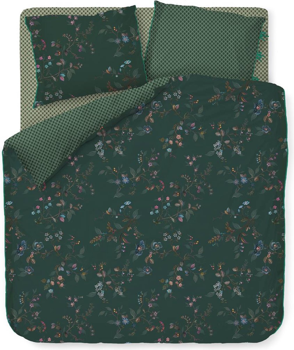 Pip Studio Kawai Flower dekbedovertrek - Lits-Jumeaux XL - 260x200/220 - Donker Groen