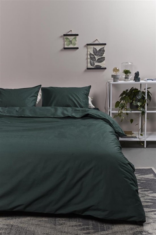 Ambiante Cotton Uni dekbedovertrek - Effen - Lits-Jumeaux - 240x200/220 - Donker Groen van Merkloos — afbeelding 3