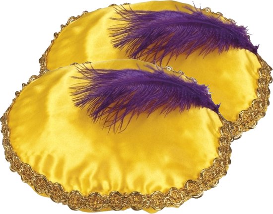 Boland Pietenmuts - 2x - geel - met veer - kinderen - sinterklaasfeest - pietenkostuum